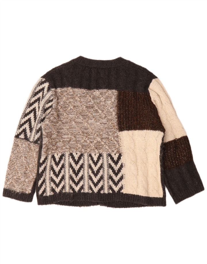 Suéter cardigã oversized feminino Zara Reino Unido 10 pequenos retalhos marrons