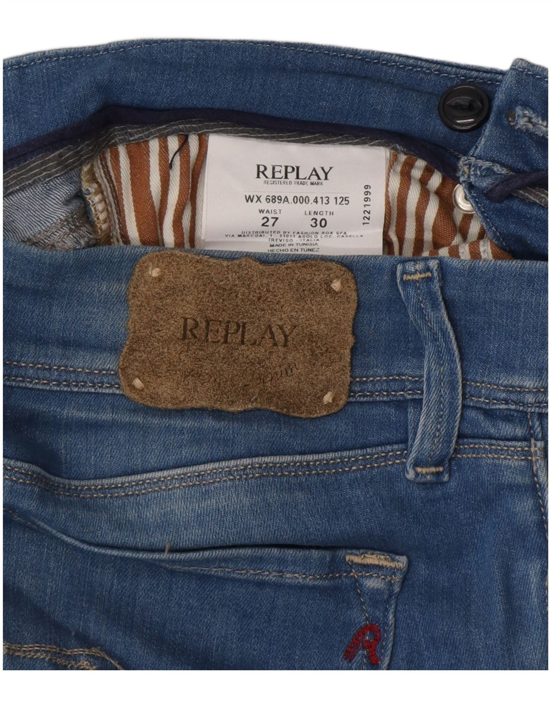 Jeans skinny feminino REPLAY W27 L30 algodão azul