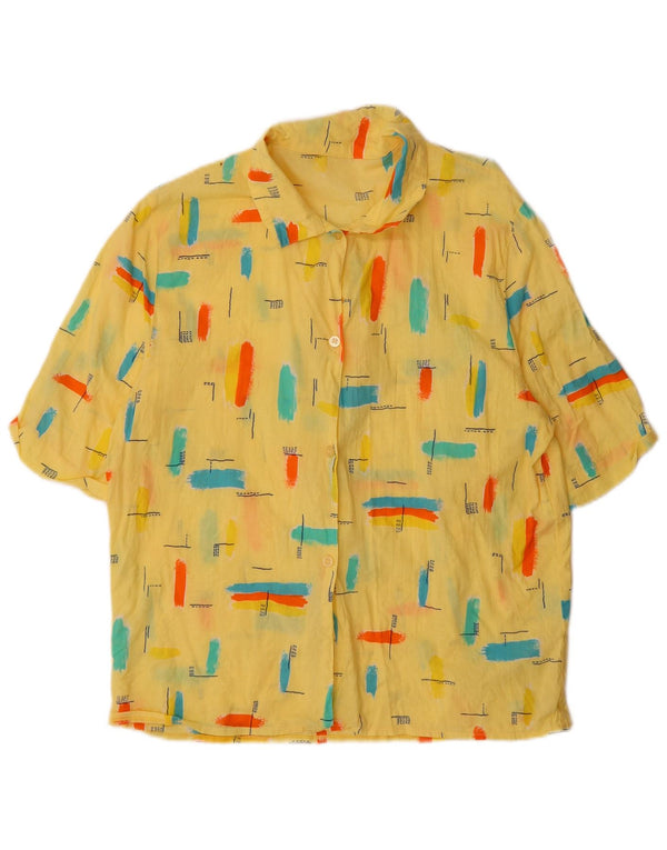 Camisa feminina vintage de manga curta UK 16 grande geométrica amarela