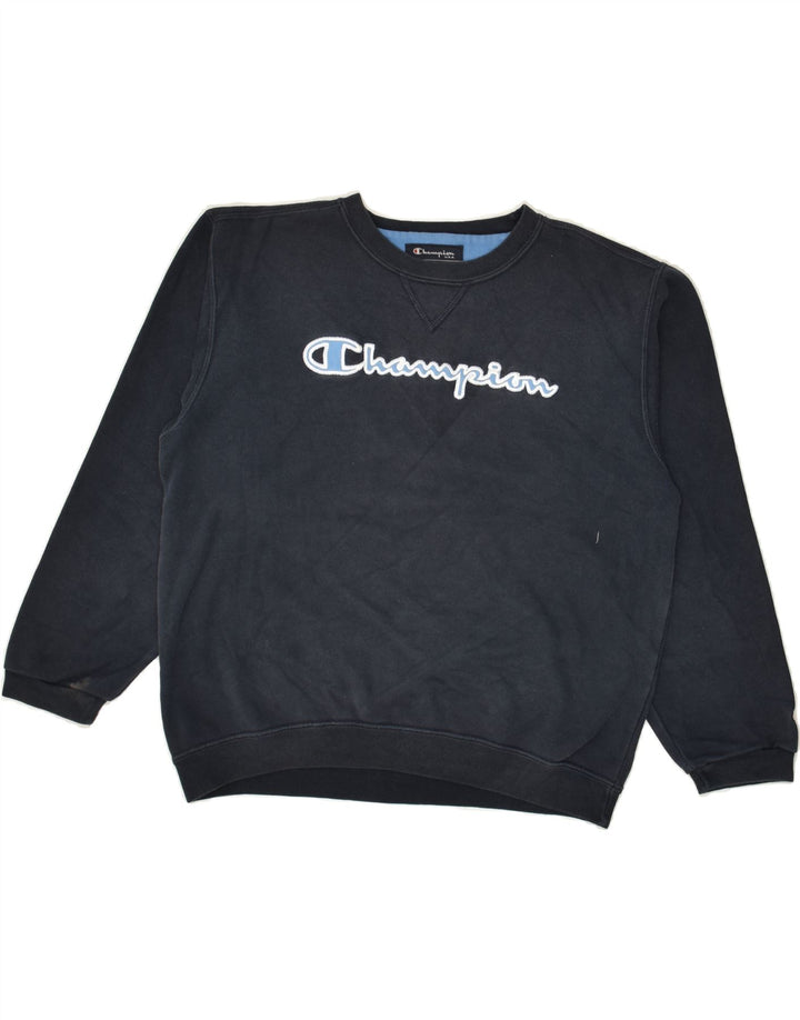 CHAMPION Boys Graphic Sweatshirt Jumper 9-10 Years Navy Blue Cotton | Vintage Champion | Thrift | Second-Hand Champion | Used Clothing | Messina Hembry 