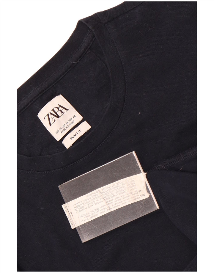 Camiseta masculina Zara Slim Fit Top Médio Algodão Azul Marinho