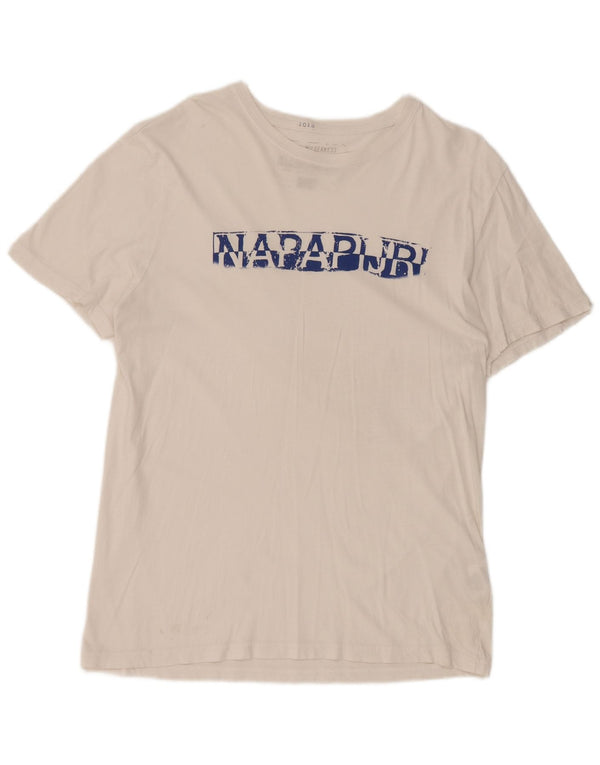 Camiseta feminina gráfica Napapijri UK 14 algodão branco médio