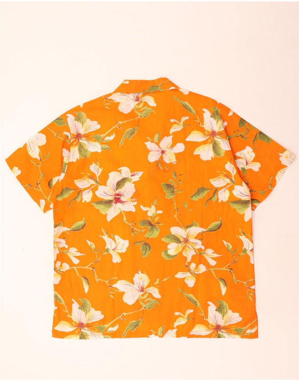 Camisa masculina vintage de manga curta grande laranja floral havaiano