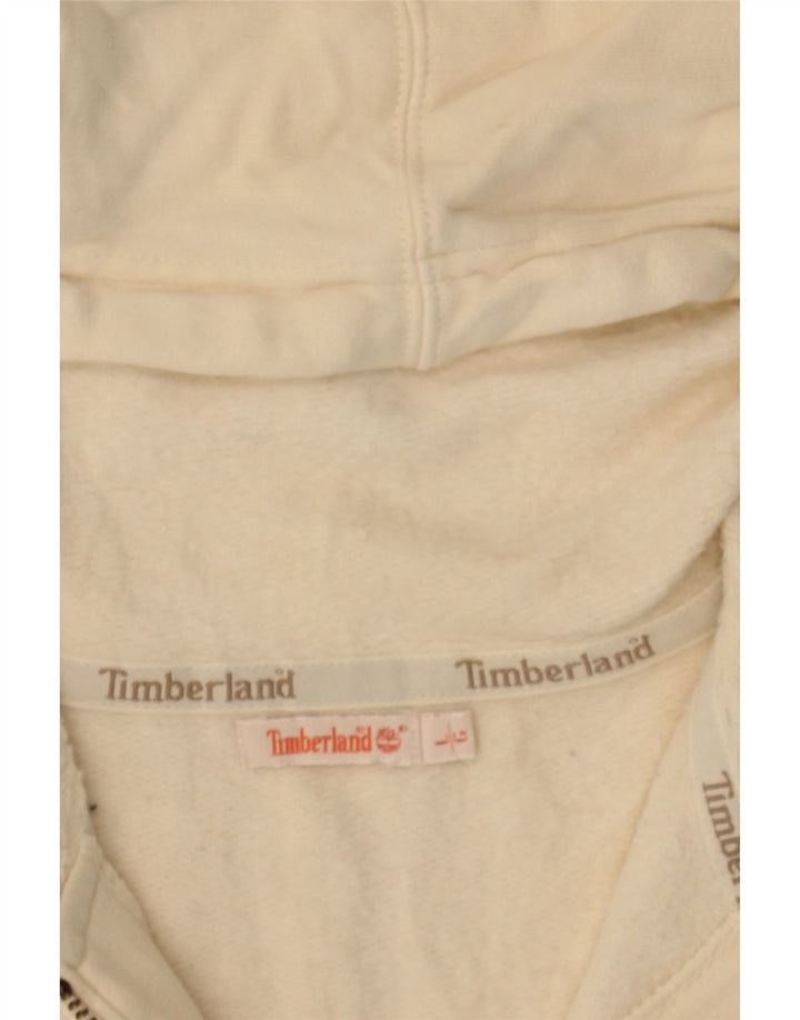 TIMBERLAND Womens Graphic Zip Hoodie Sweater UK 14 Large Beige Cotton Vintage Timberland and Second-Hand Timberland from Messina Hembry 