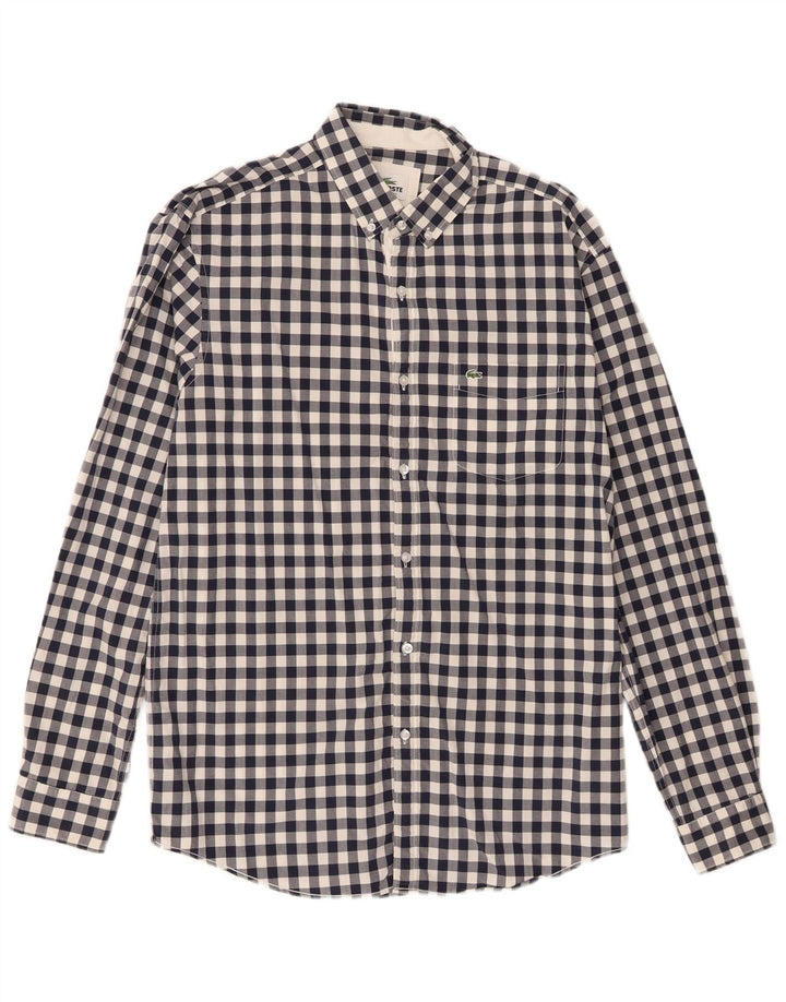 Camisa masculina Lacoste Regular Fit tamanho 40 algodão guingão azul marinho médio