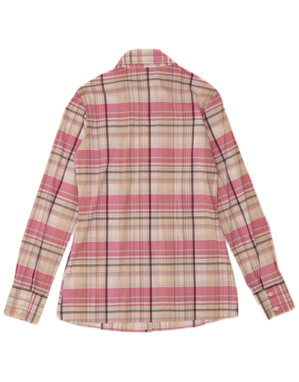 Camisa feminina Benetton UK 10 pequena xadrez rosa algodão