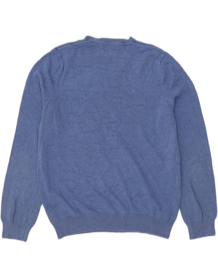 Suéter masculino Marks & Spencer com decote em V grande algodão azul