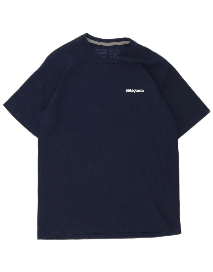 Camiseta masculina Patagonia Regular Fit com estampa gráfica pequena azul marinho poliéster