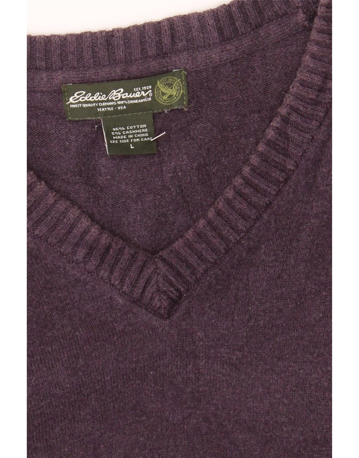 EDDIE BAUER Mens V-Neck Jumper Sweater Large Purple Cotton Vintage Eddie Bauer and Second-Hand Eddie Bauer from Messina Hembry 