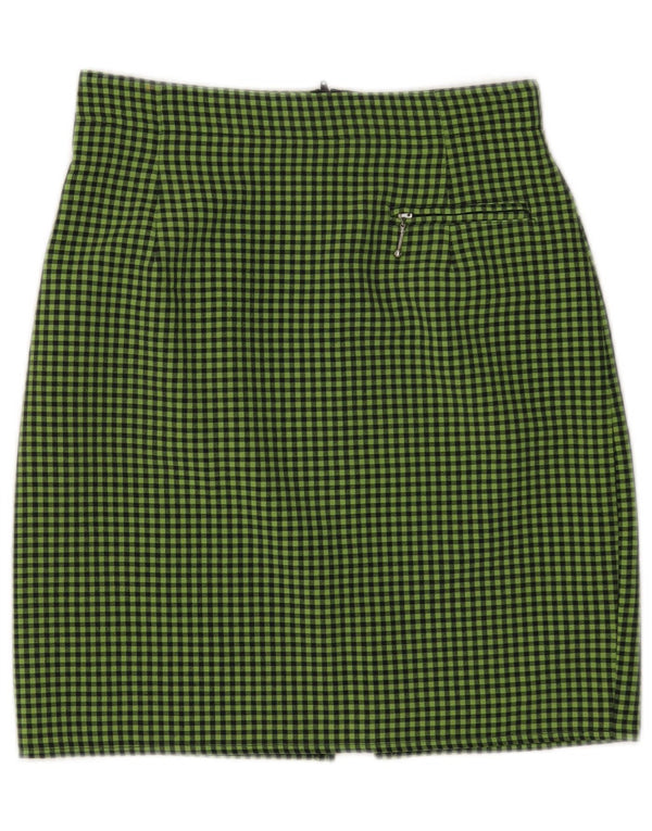 Mini saia lápis feminina vintage UK 10 pequena W26 verde gingham viscose