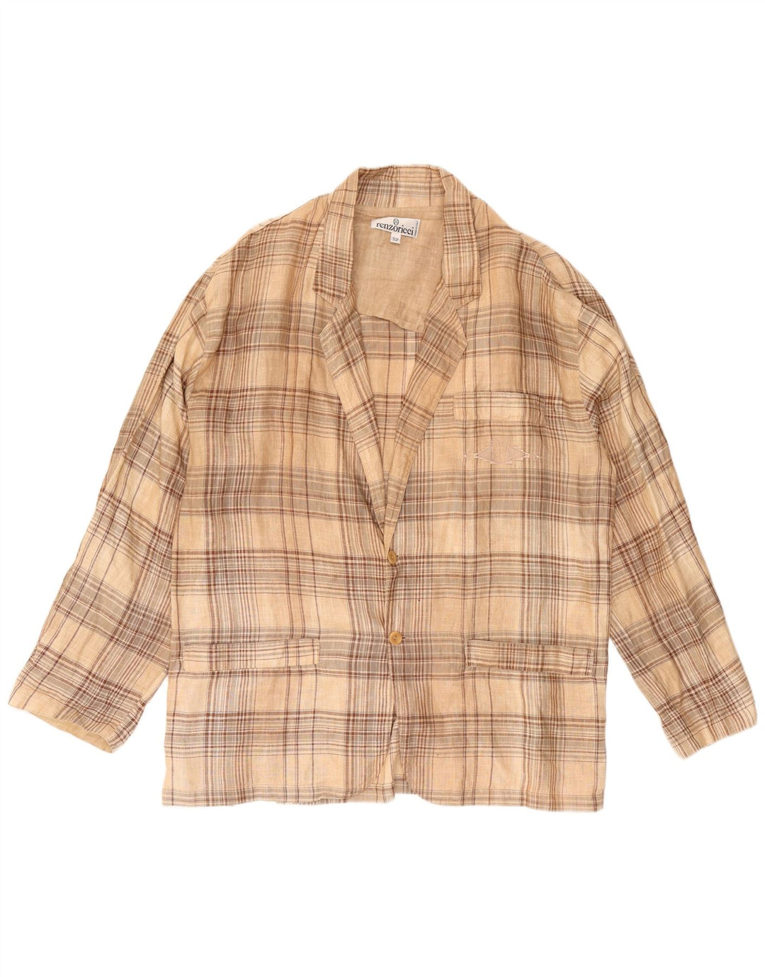 Jaqueta blazer masculina vintage com 3 botões IT 52 XL bege xadrez