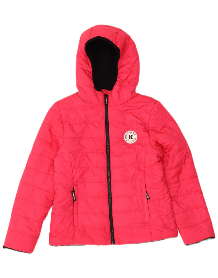 Hurley Jaqueta acolchoada com capuz para meninas 12-13 anos grande poliéster rosa
