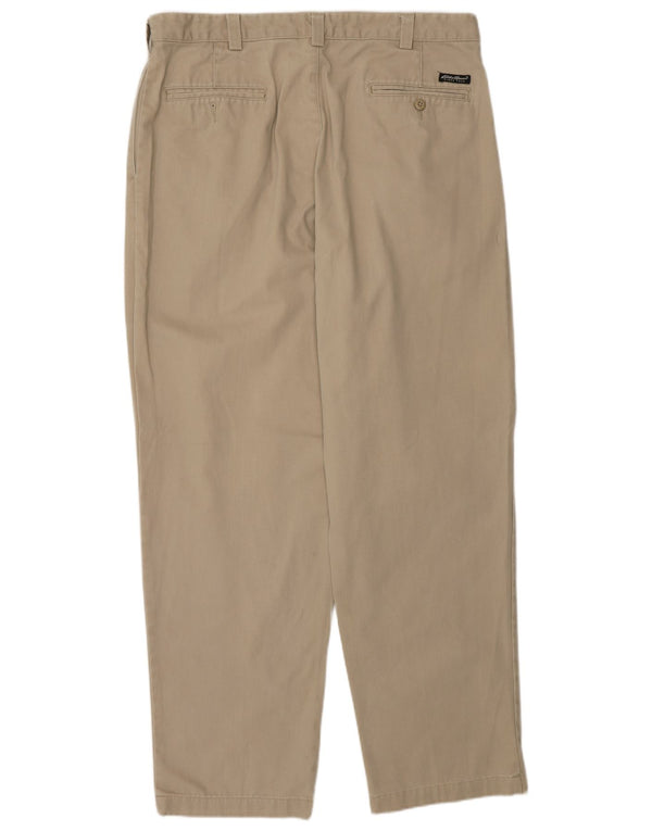 Eddie Bauer Mens Relaxed Fit Chino Calças W38 L32 Algodão Bege