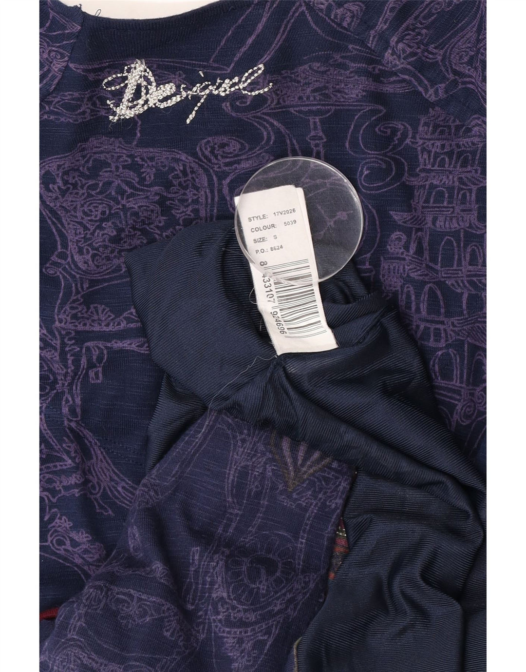 Vestido feminino Desigual com estampa abstrata e cintura baixa Reino Unido 8 pequeno azul marinho