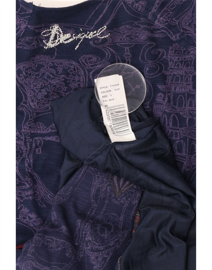 Vestido feminino Desigual com estampa abstrata e cintura baixa Reino Unido 8 pequeno azul marinho