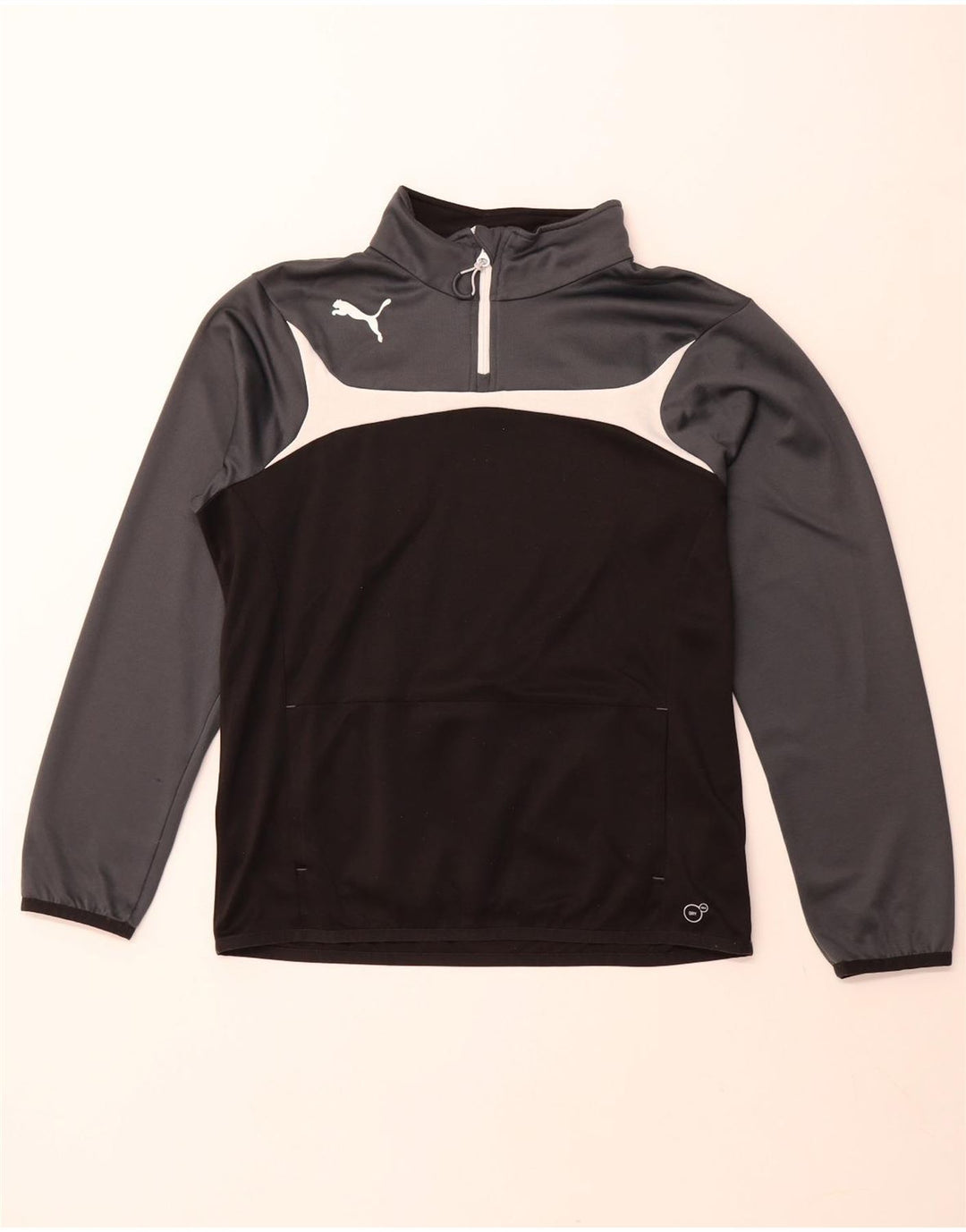 PUMA Mens Zip Neck Pullover Treino Top Médio Preto Colourblock