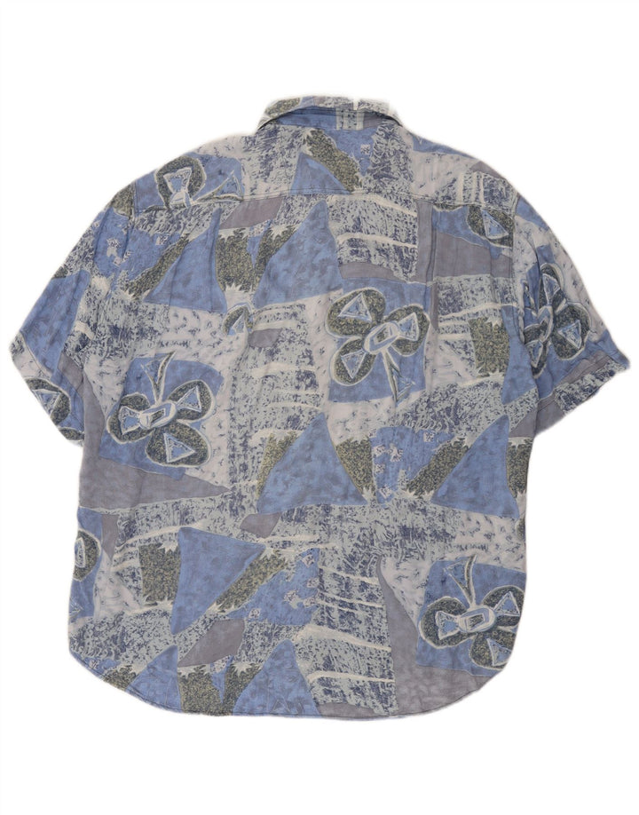 Camisa masculina vintage abstrata padrão manga curta azul grande