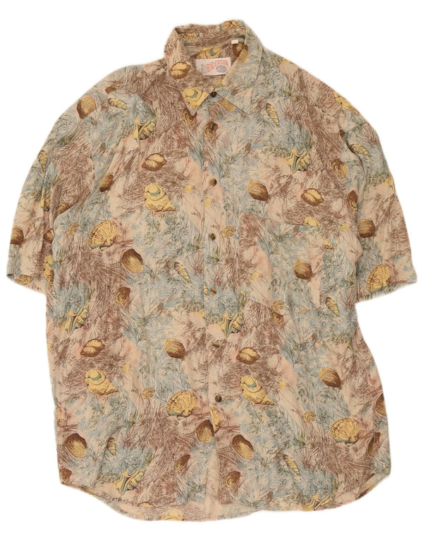 Camisa masculina vintage de manga curta com borboleta média multicolorida