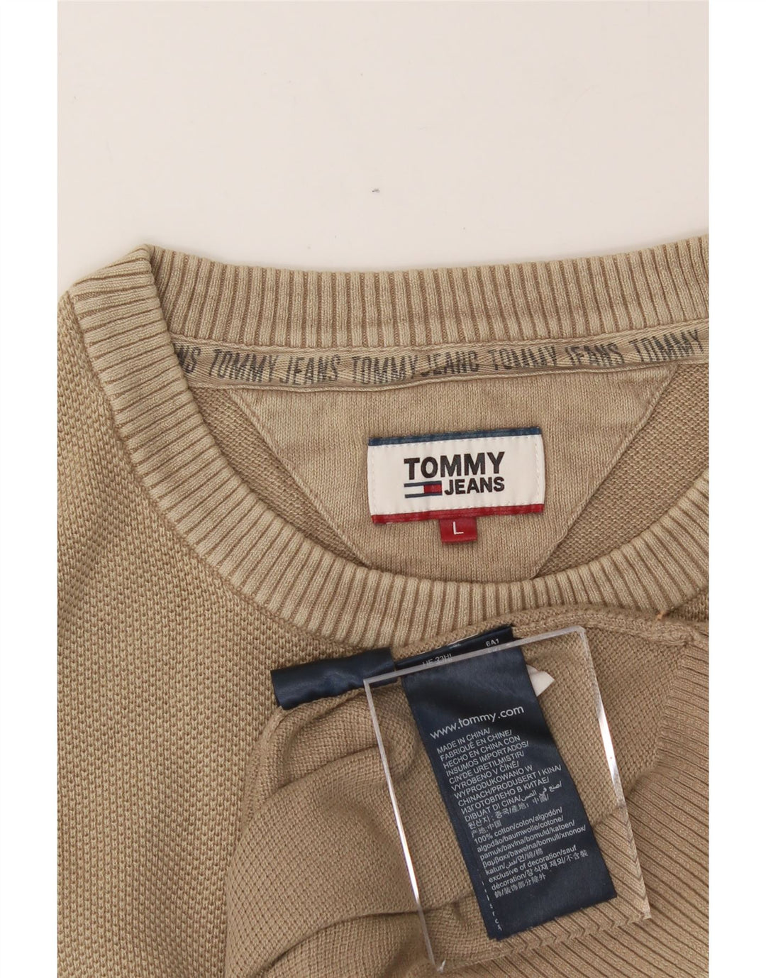 TOMMY HILFIGER Mens Crew Neck Jumper Sweater Large Beige Cotton Vintage Tommy Hilfiger and Second-Hand Tommy Hilfiger from Messina Hembry 
