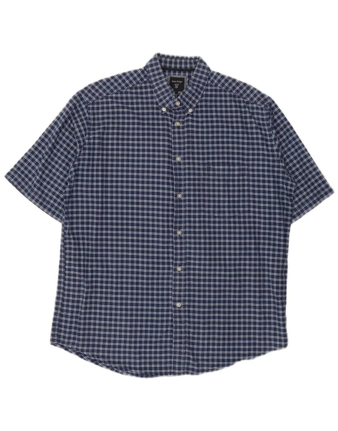 Camisa masculina James Pringle de manga curta grande algodão xadrez azul marinho
