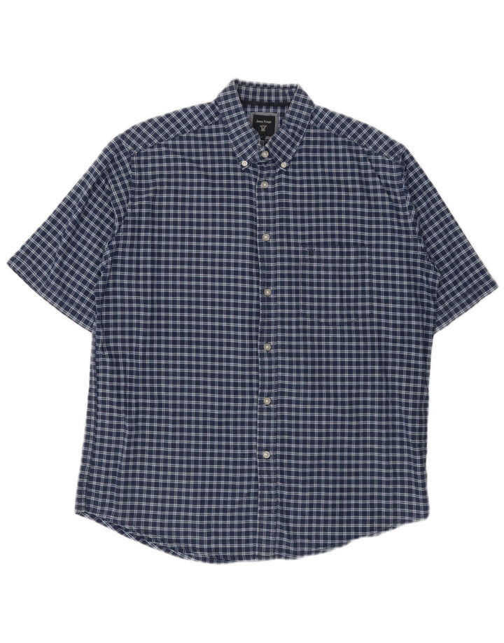 Camisa masculina James Pringle de manga curta grande algodão xadrez azul marinho