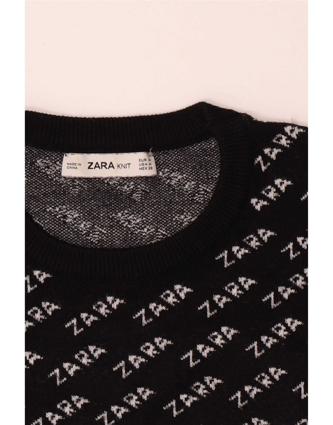 Zara Suéter feminino com gola redonda e gola redonda, Reino Unido 14 Médio Preto