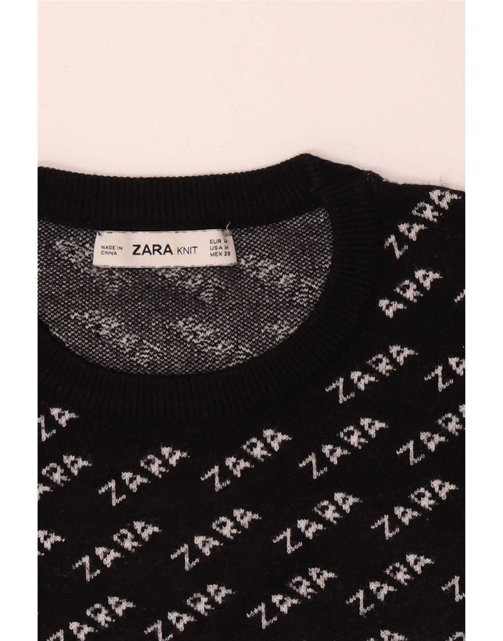 Zara Suéter feminino com gola redonda e gola redonda, Reino Unido 14 Médio Preto