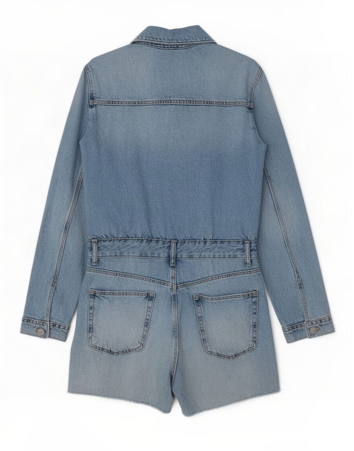 Macacão jeans feminino Zara Reino Unido 12 algodão azul médio