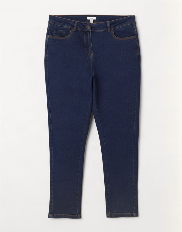 M&Co Jeans Slim Feminino UK 12 Médio W30 L28 Azul Marinho Algodão