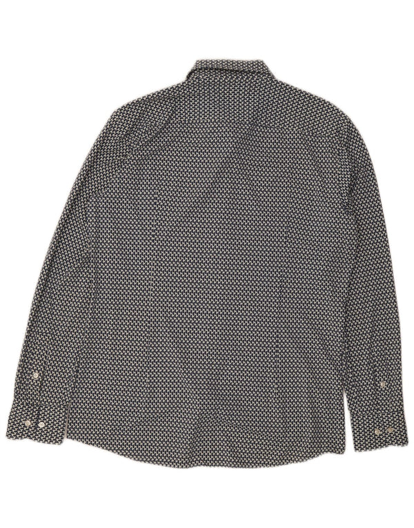 Hugo Boss Mens Slim Fit Camisa Tamanho 42 16 1/2 Grande Azul Geométrico Poliamida