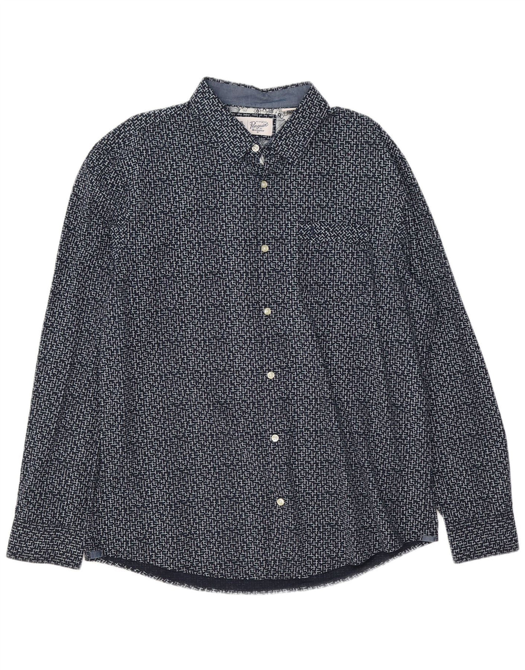 Camisa masculina Penguin XL algodão geométrico azul
