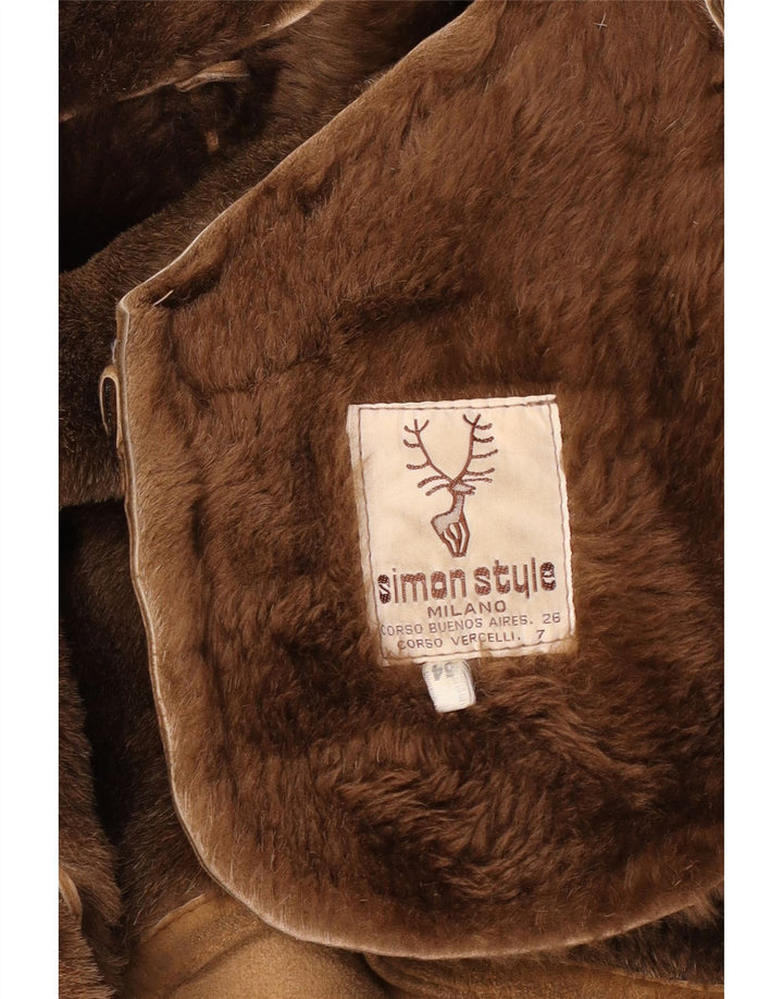 Sobretudo masculino vintage de shearling IT 54 2XL bege