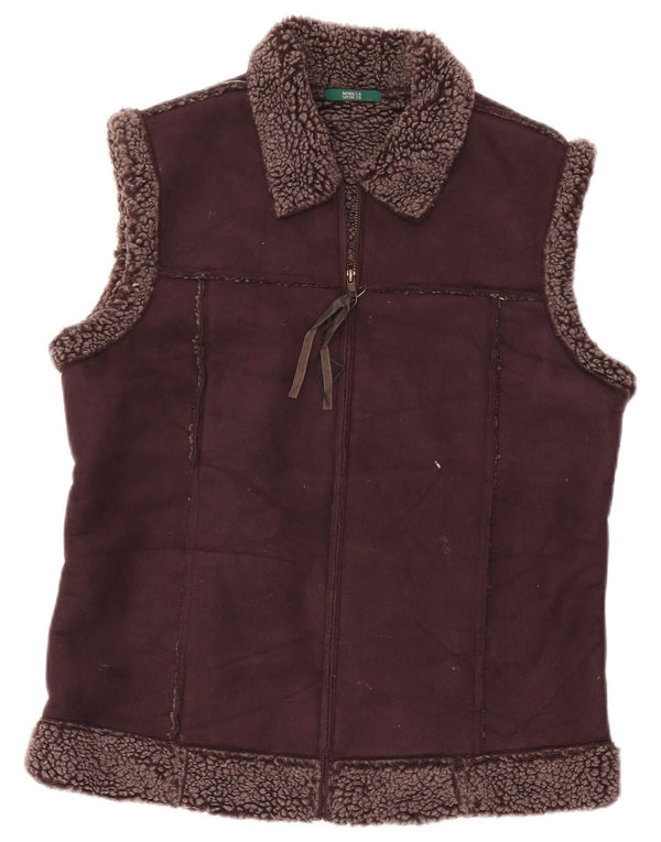 Marks & Spencer Womens Sherpa Gilet UK 12 Médio Borgonha Poliéster