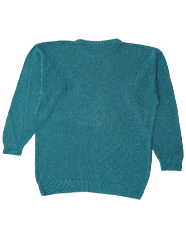 Suéter feminino vintage com gola canoa grande e grande Reino Unido 14 azul médio