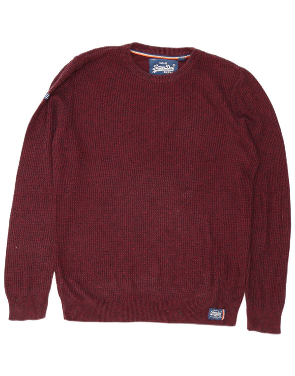Superdry Mens Crew Neck Jumper Sweater XL Burgundy Flecked Cotton