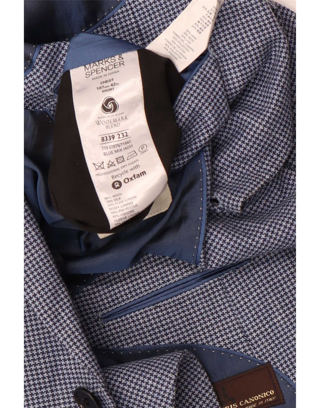 Jaqueta Blazer Curta Masculina Marks & Spencer Reino Unido 42 Grande Azul Houndstooth