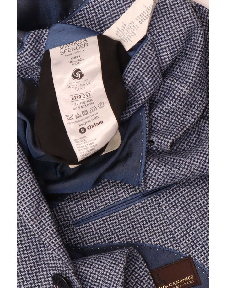 Jaqueta Blazer Curta Masculina Marks & Spencer Reino Unido 42 Grande Azul Houndstooth