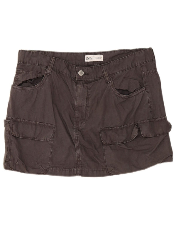 Zara Mini saia cargo feminina grande W30 algodão cinza