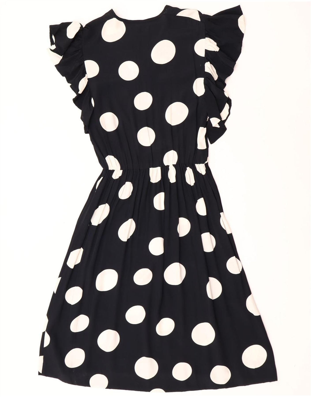 Vestido feminino vintage evasê UK 12 bolinhas pretas médias