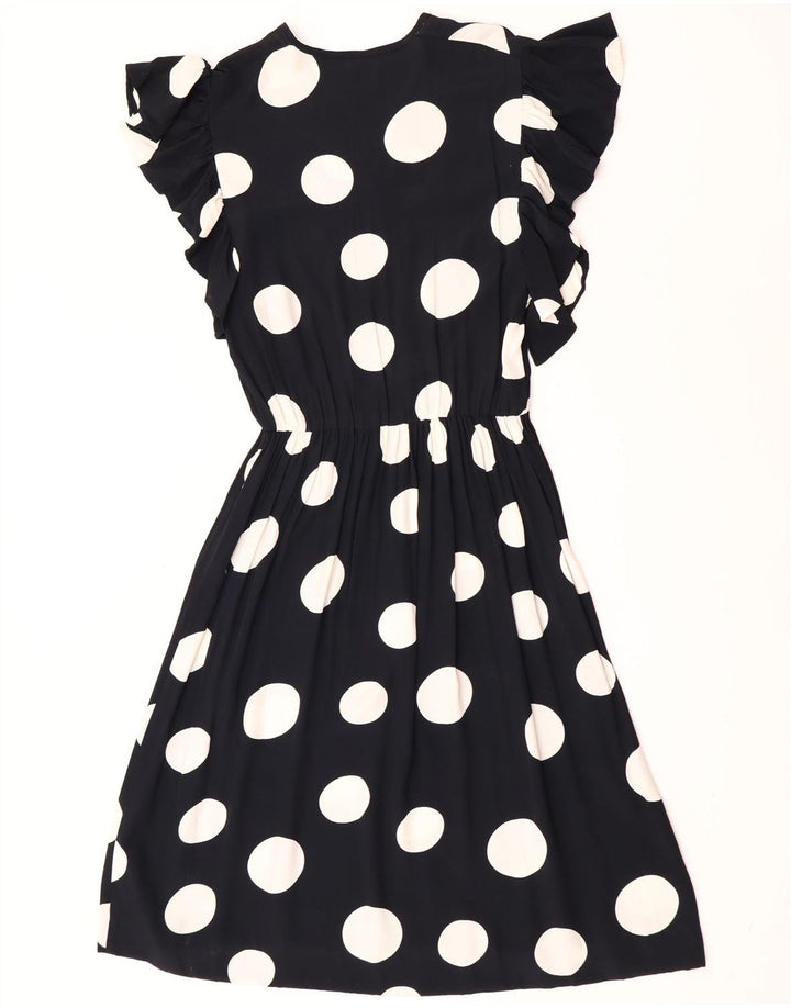 Vestido feminino vintage evasê UK 12 bolinhas pretas médias