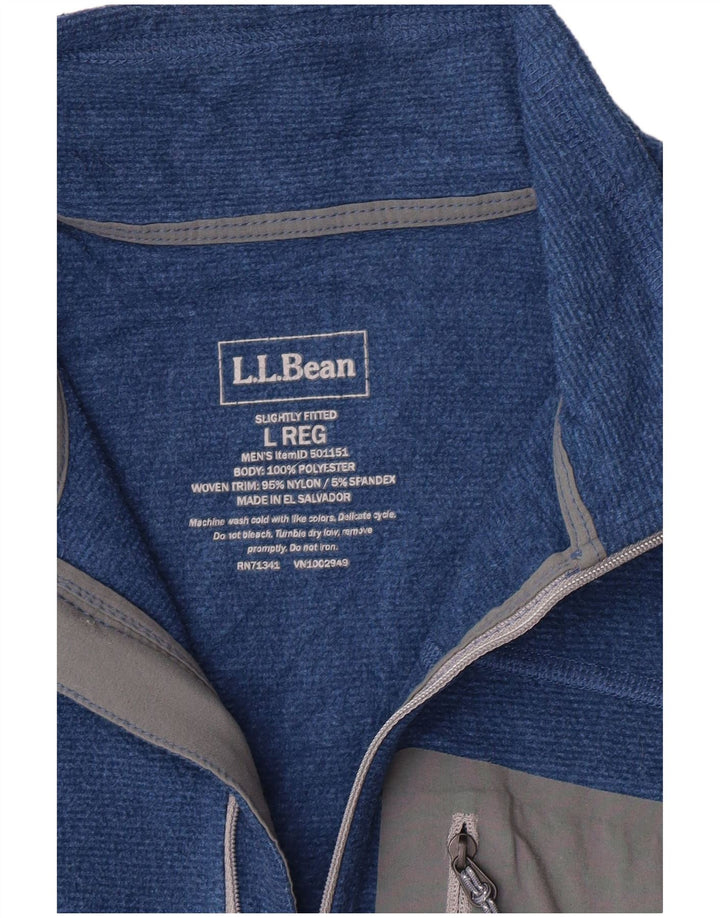 L.L.Bean Suéter masculino de lã com zíper e gola grande poliéster azul