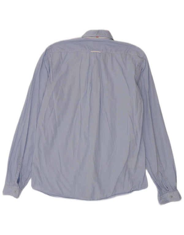 Camisa masculina Hugo Boss de algodão listrado azul médio