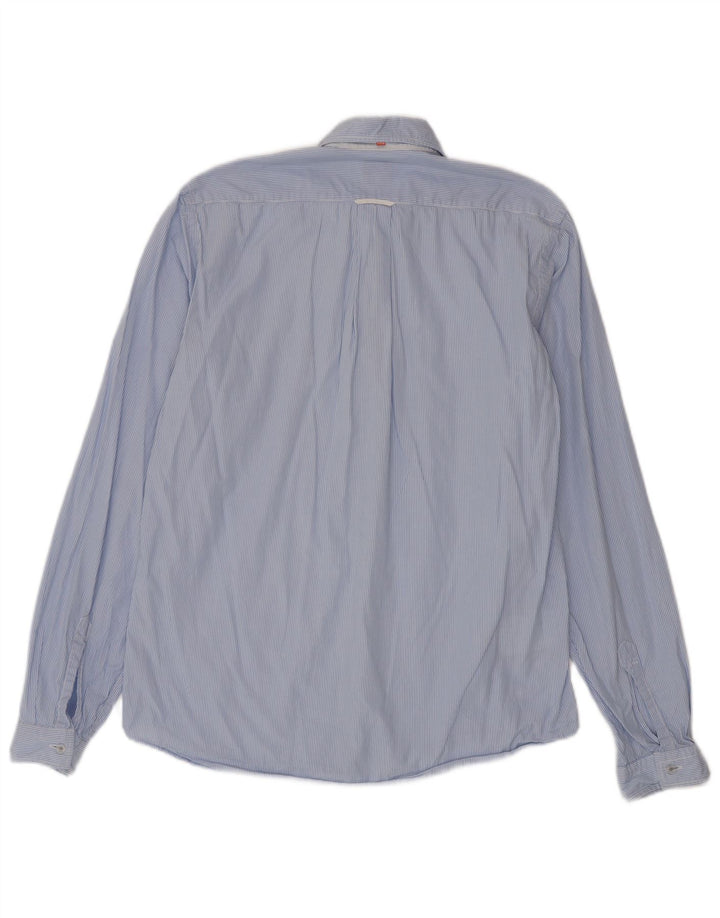 Camisa masculina Hugo Boss de algodão listrado azul médio