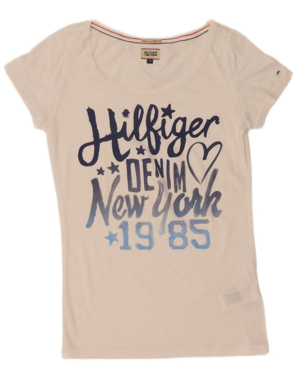 Camiseta feminina Tommy Hilfiger com estampa gráfica UK 6 XS algodão branco