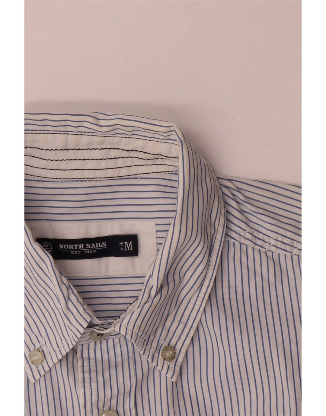 Camisa masculina estampada de manga curta North Sails algodão risca de giz azul médio