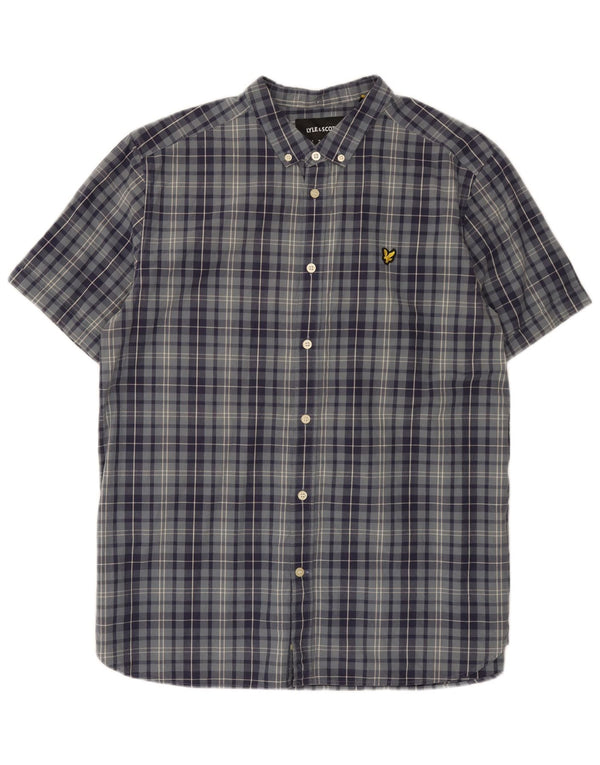 Camisa masculina Lyle & Scott de manga curta com ajuste regular XL azul xadrez de algodão