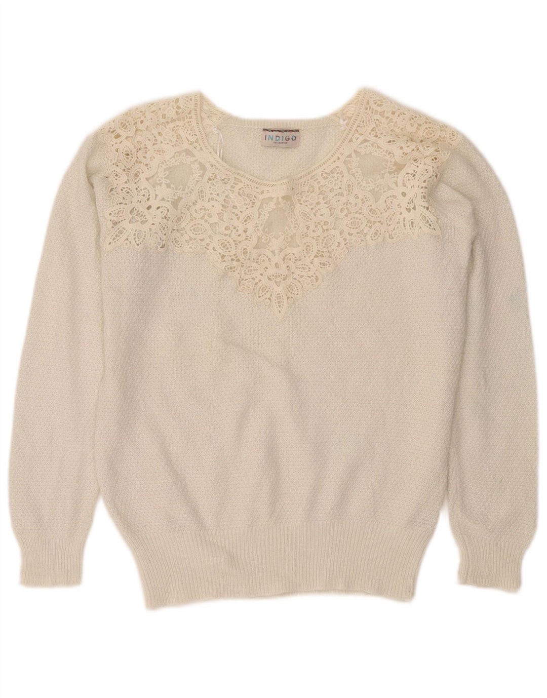 Suéter feminino Marks & Spencer Indigo com gola canoa Reino Unido 12 médio branco
