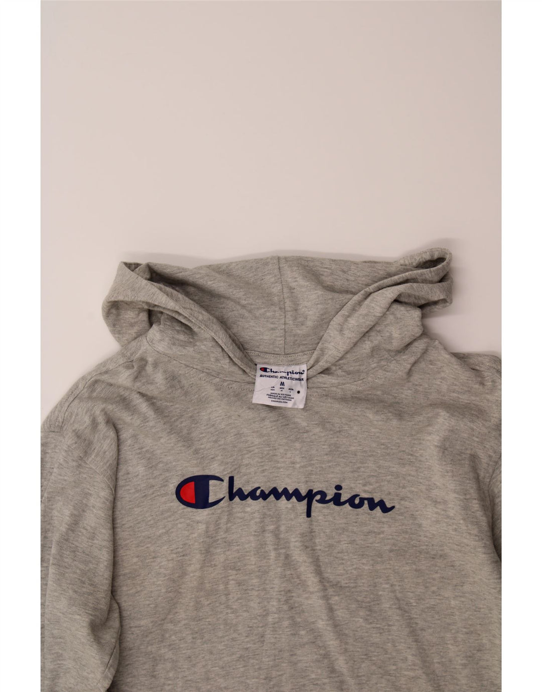 CHAMPION Womens Graphic Hoodie Jumper UK 14 Medium Grey Cotton Vintage Champion and Second-Hand Champion from Messina Hembry 