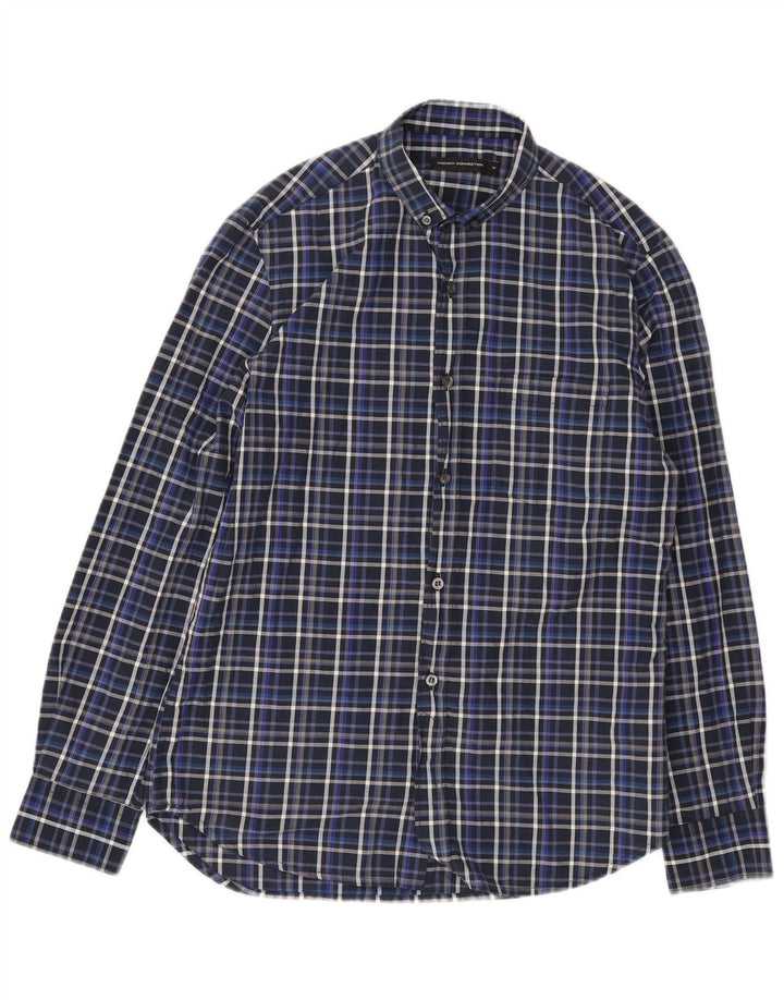 Camisa masculina French Connection de algodão xadrez médio azul marinho