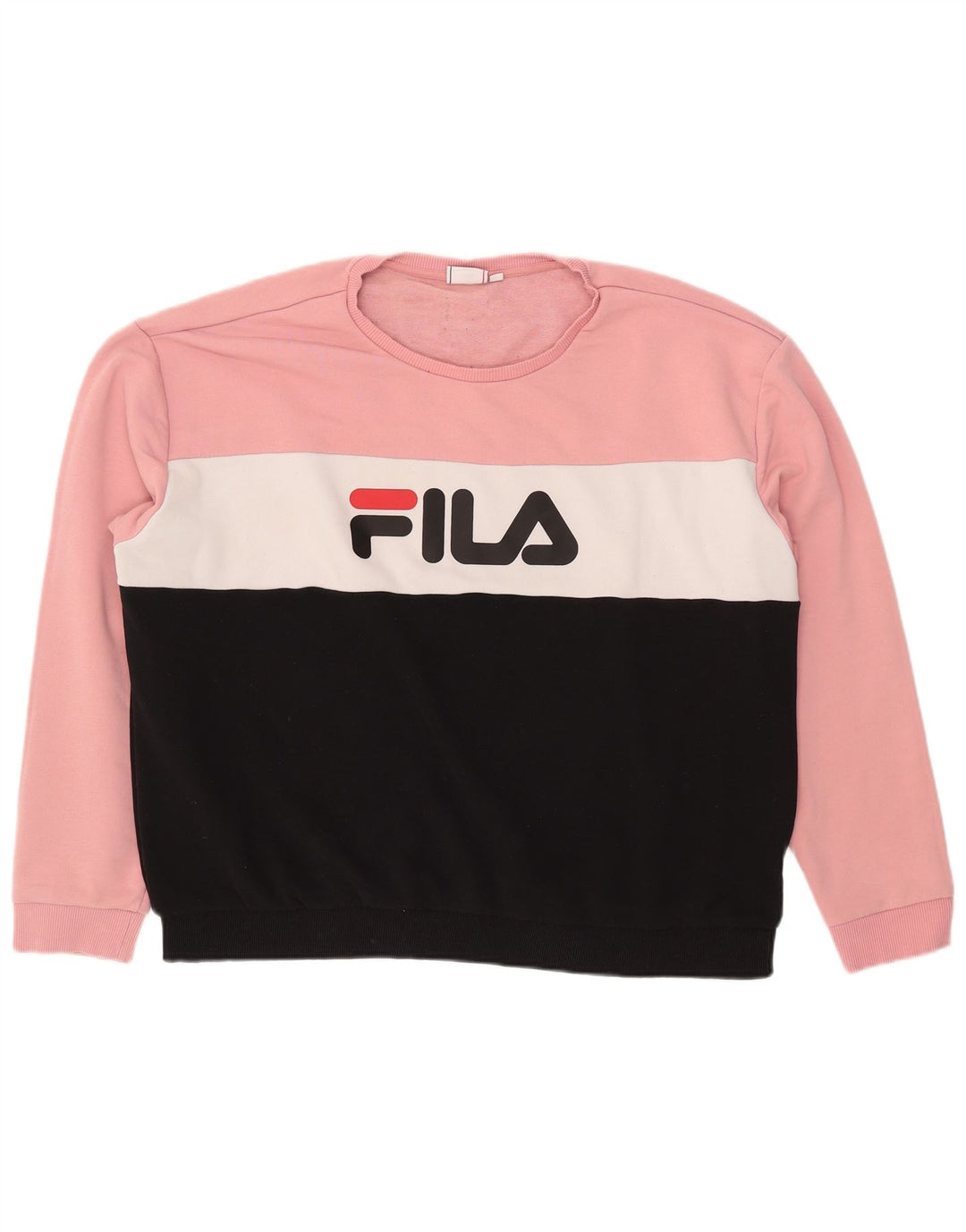 FILA moletom gráfico feminino jumper UK 24 4XL rosa colorblock algodão